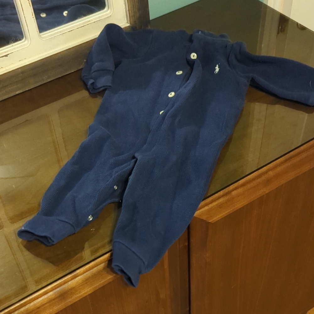 Blue Footies One Piece with Ribbed Detailing